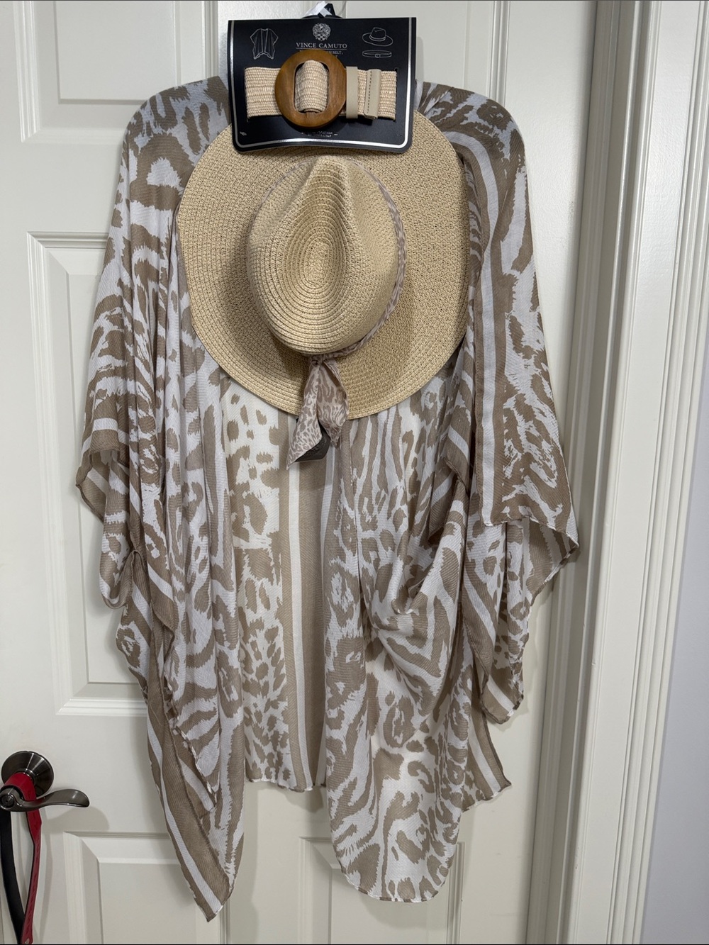 Vince Camuto Taupe & White Animal-Print Kimono Cover-Up